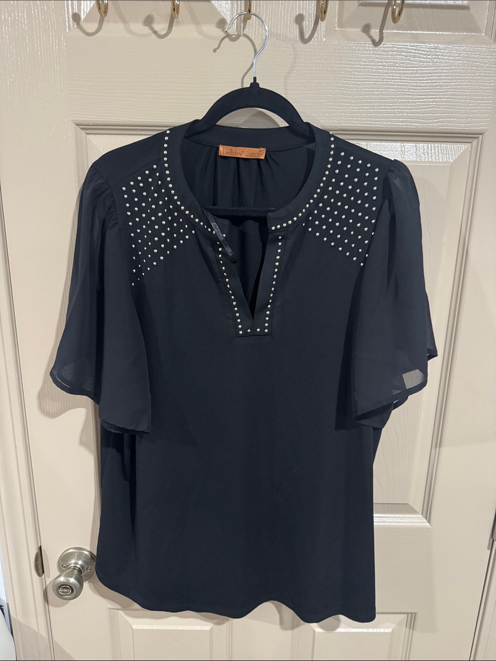 BED|STU Black Studded Short-Sleeve Blouse